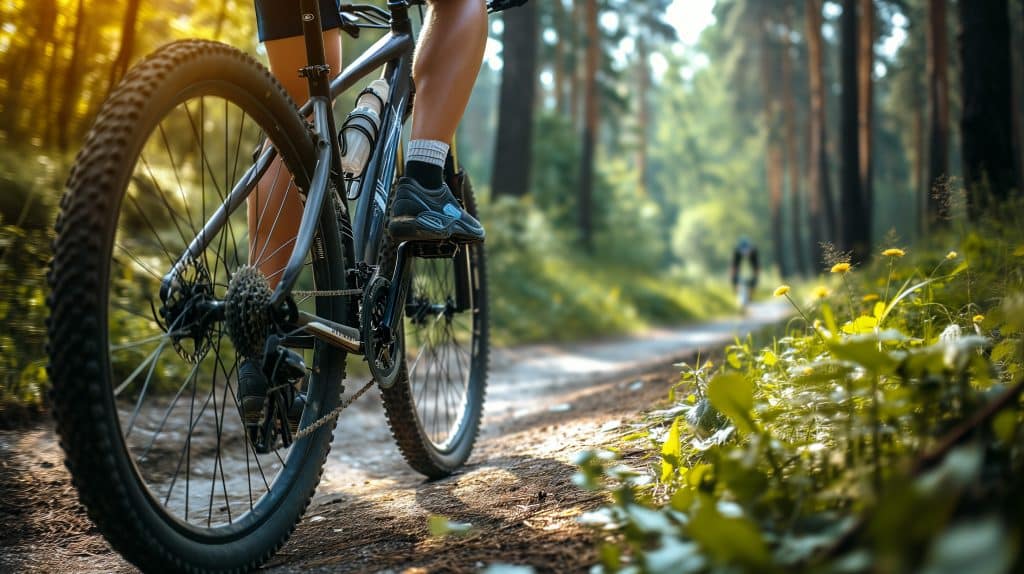 E-Bike fahrer fahren im Wald